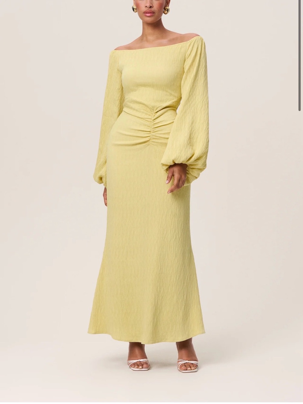 NWT Adoore off-Shoulder Long Sleeve Maxi Dress in Pale Yellow 36
